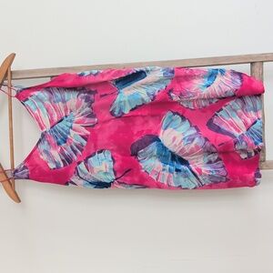 Anthropologie Floreat Lila Palm pink and blue Chemise Slip Dress size medium